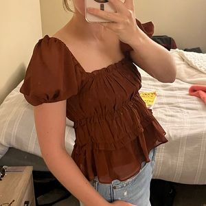 ASTR the label Nutmeg blouse size XS Crop Puff Sleeve